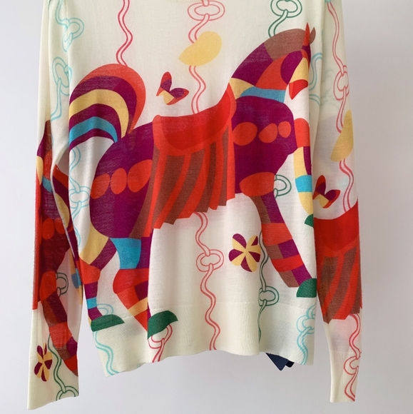 HERMES crew-neck wool horse print sweater, still the same soft and delicate wool - Picture 5 of 8